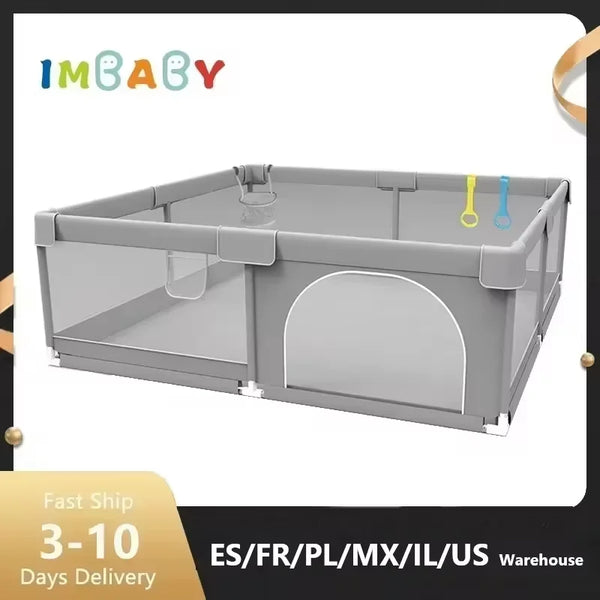 Parc bébé IMBABY gris clair - enclos bébé aire de jeux barrière sécurité enfant ball box