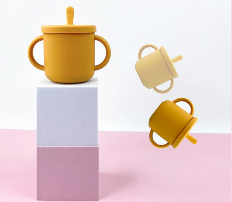 Set repas bébé silicone sans BPA ventouse - bol assiette tasse paille cuillère fourchette enfant