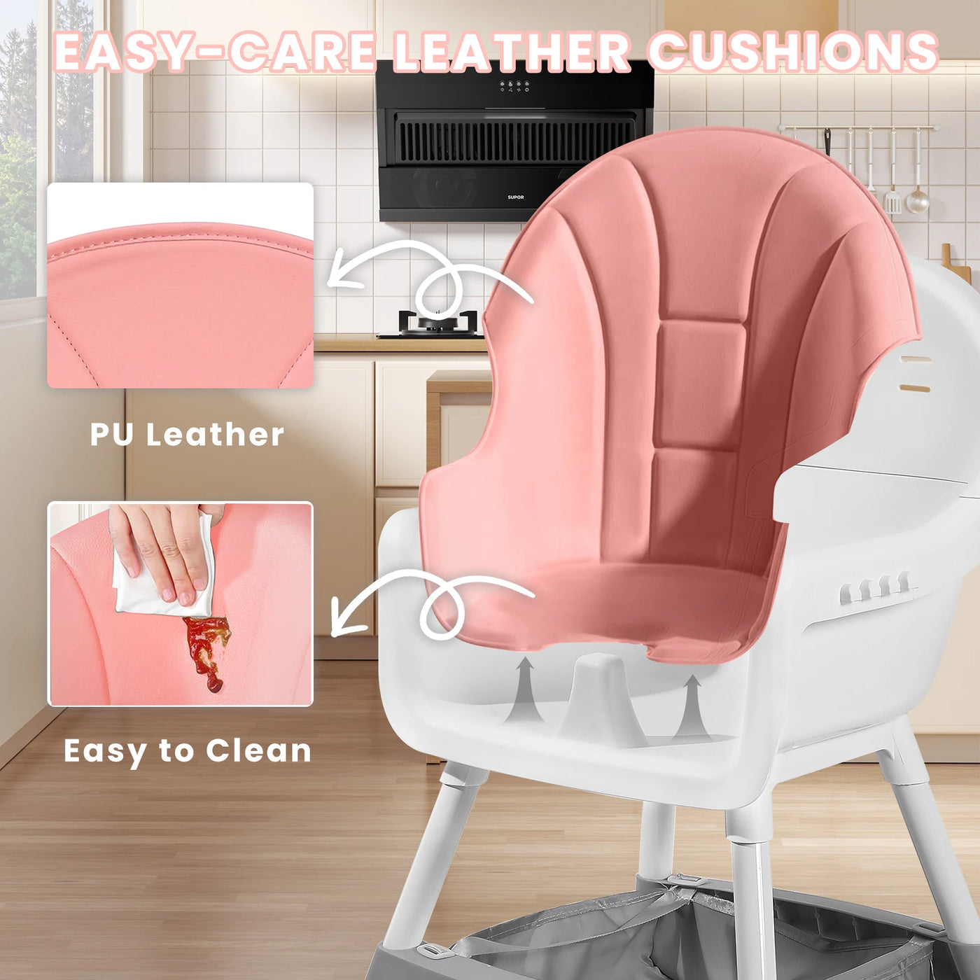 Chaise haute bébé convertible portable double plateau et barre jouets