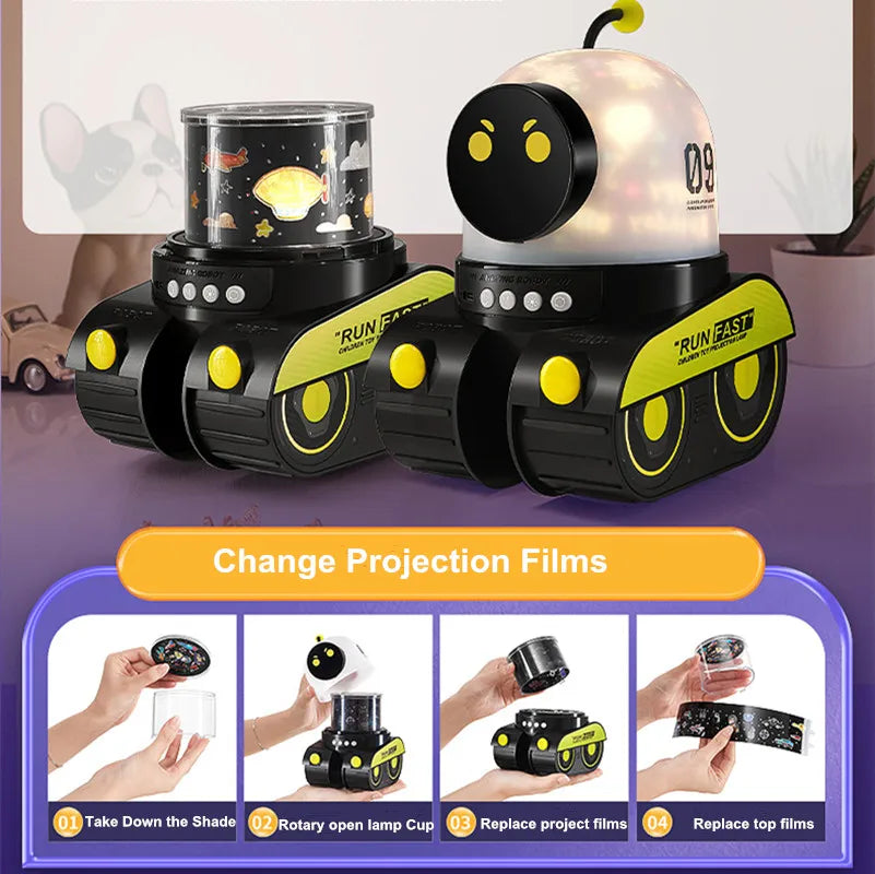 Projecteur étoiles robot Mybooni — Veilleuse LED Bluetooth rechargeable chambre