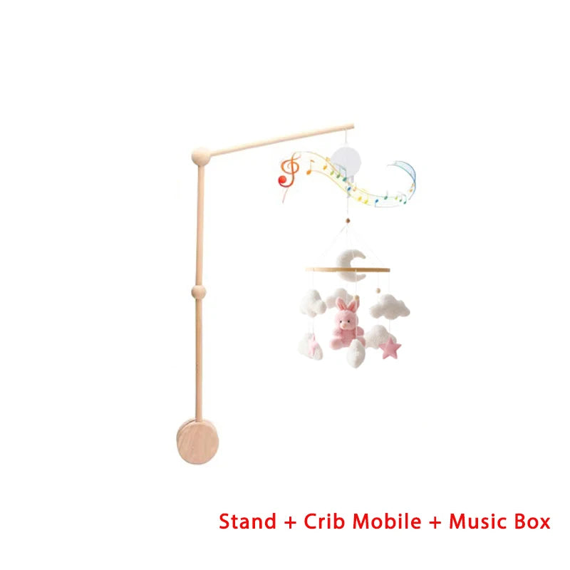 Mobile lit bébé bois feutrine ours cartoon - carillon musical avec support berceau