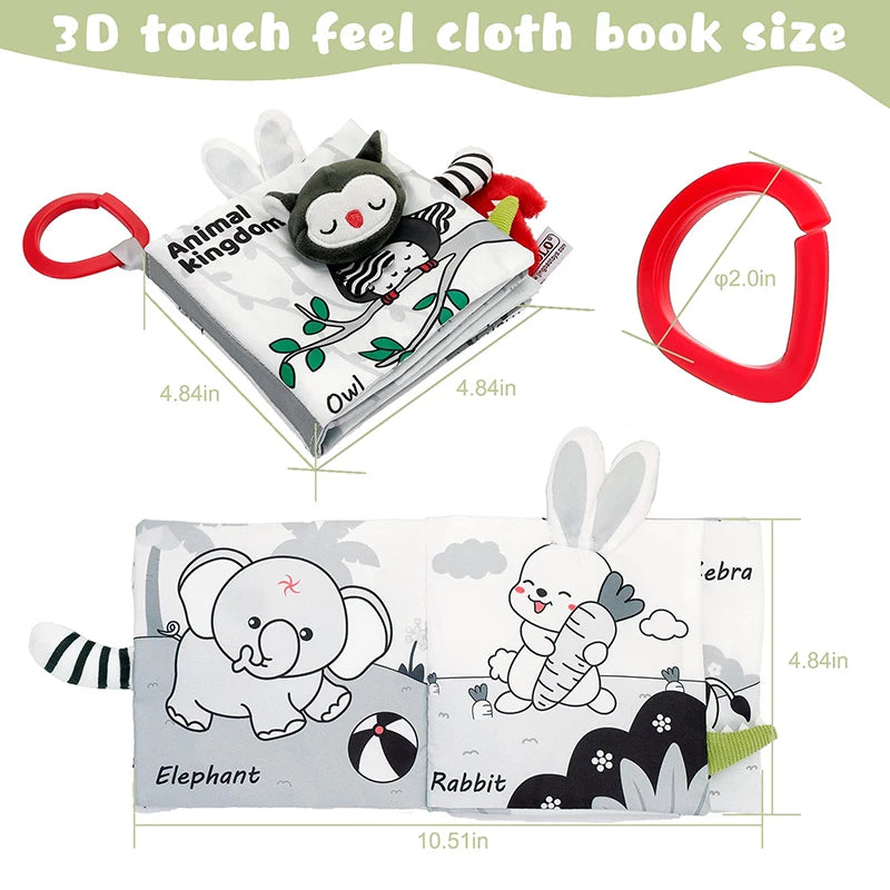 Livre tissu activités Montessori Mybooni — Noir et blanc bébé 0-12M